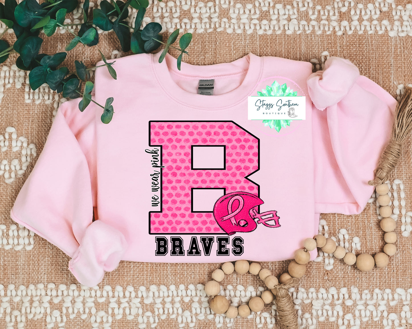 Pink B Braves Football Cancer Awareness