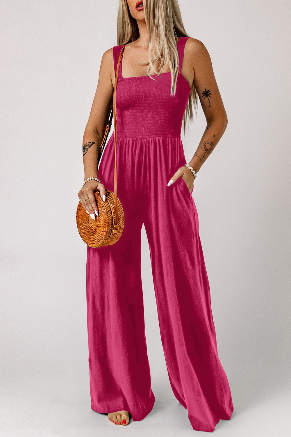 Smocked Jumpsuit with Pockets