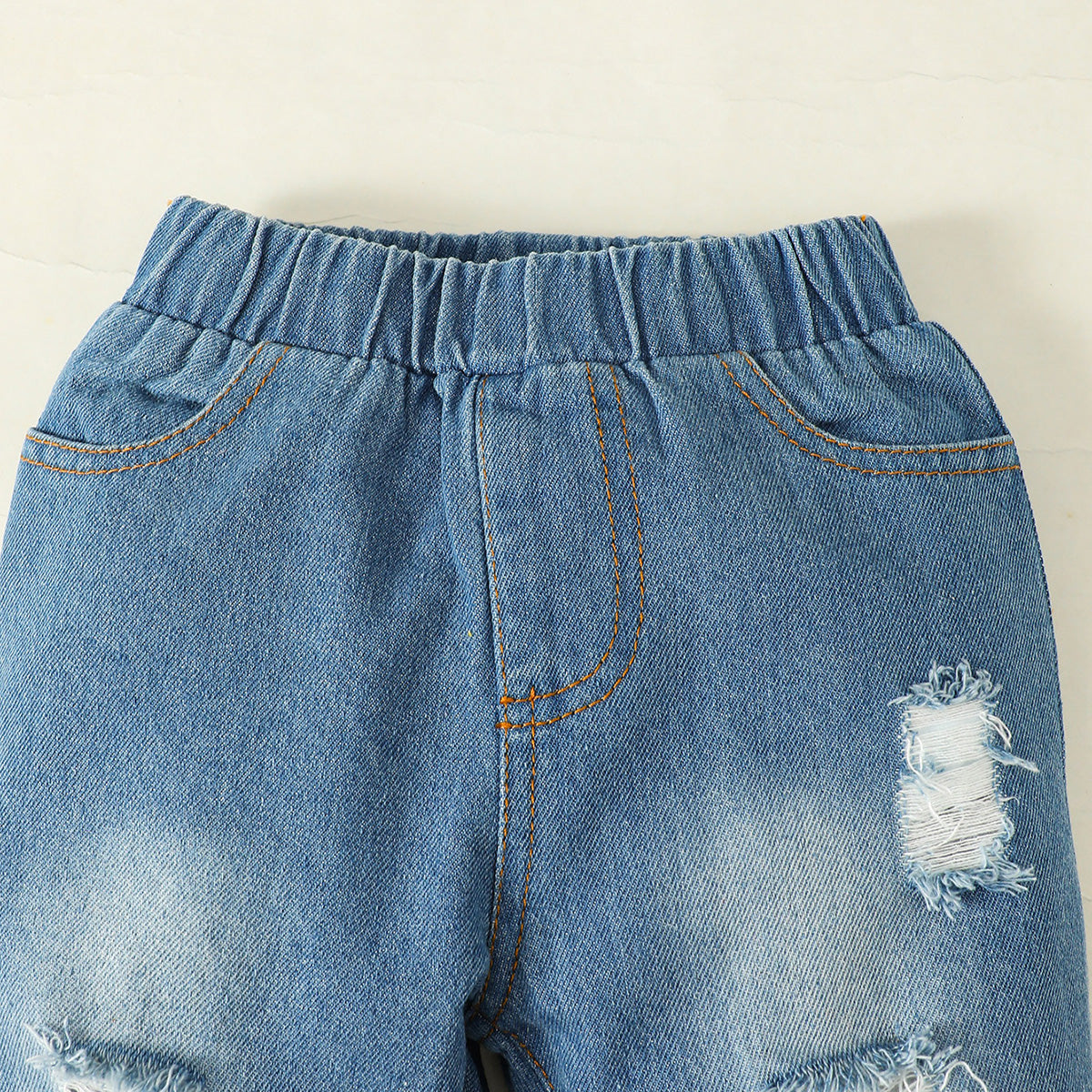 Short Sleeve Top and Distressed Jeans Set