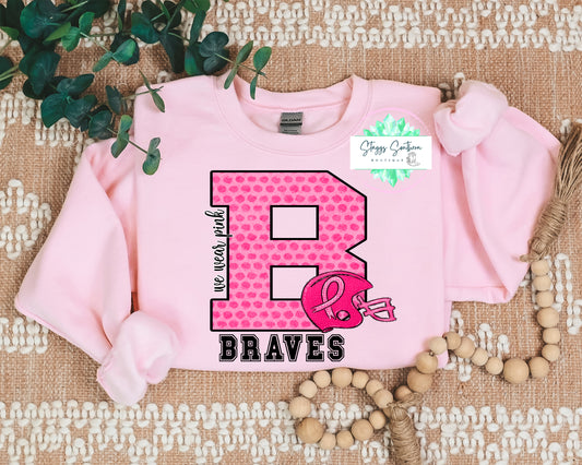 Pink B Braves Football Cancer Awareness