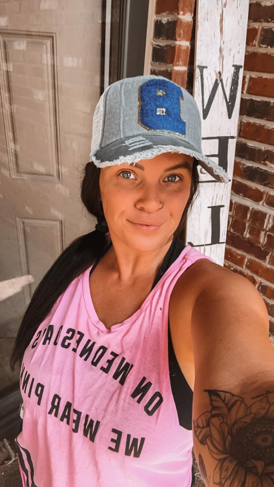 Gray Distressed Alphabet Hat