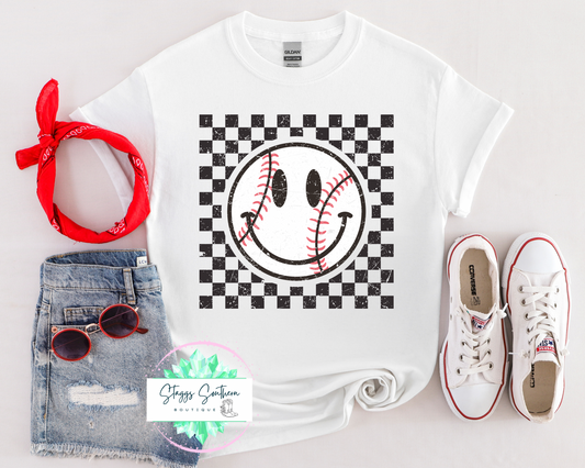 Checkered smiley Baseball Tee