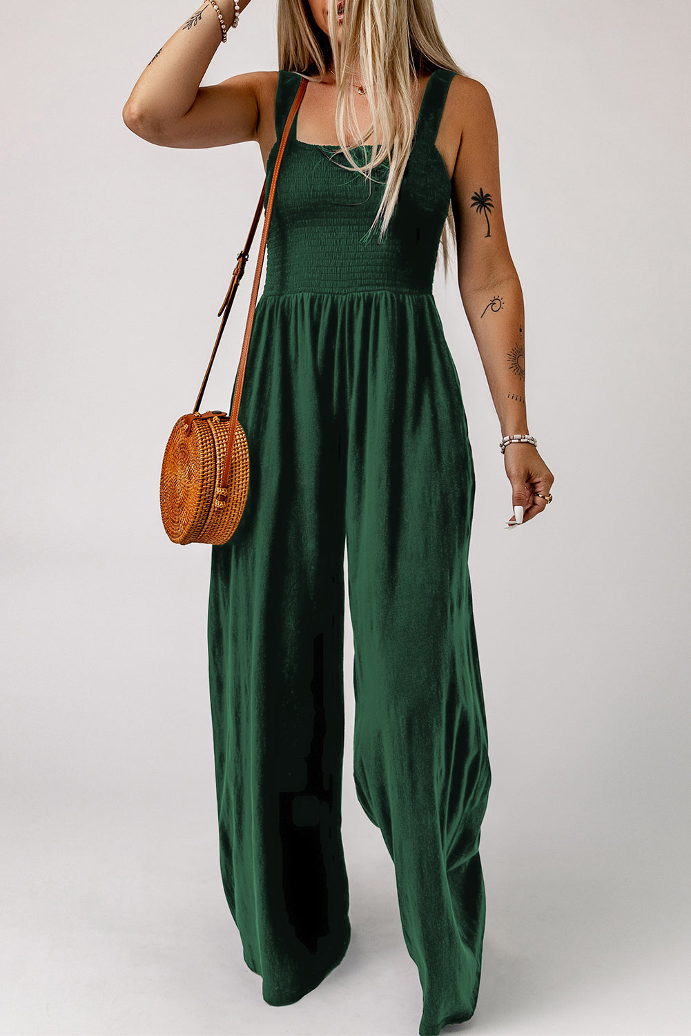 Smocked Jumpsuit with Pockets