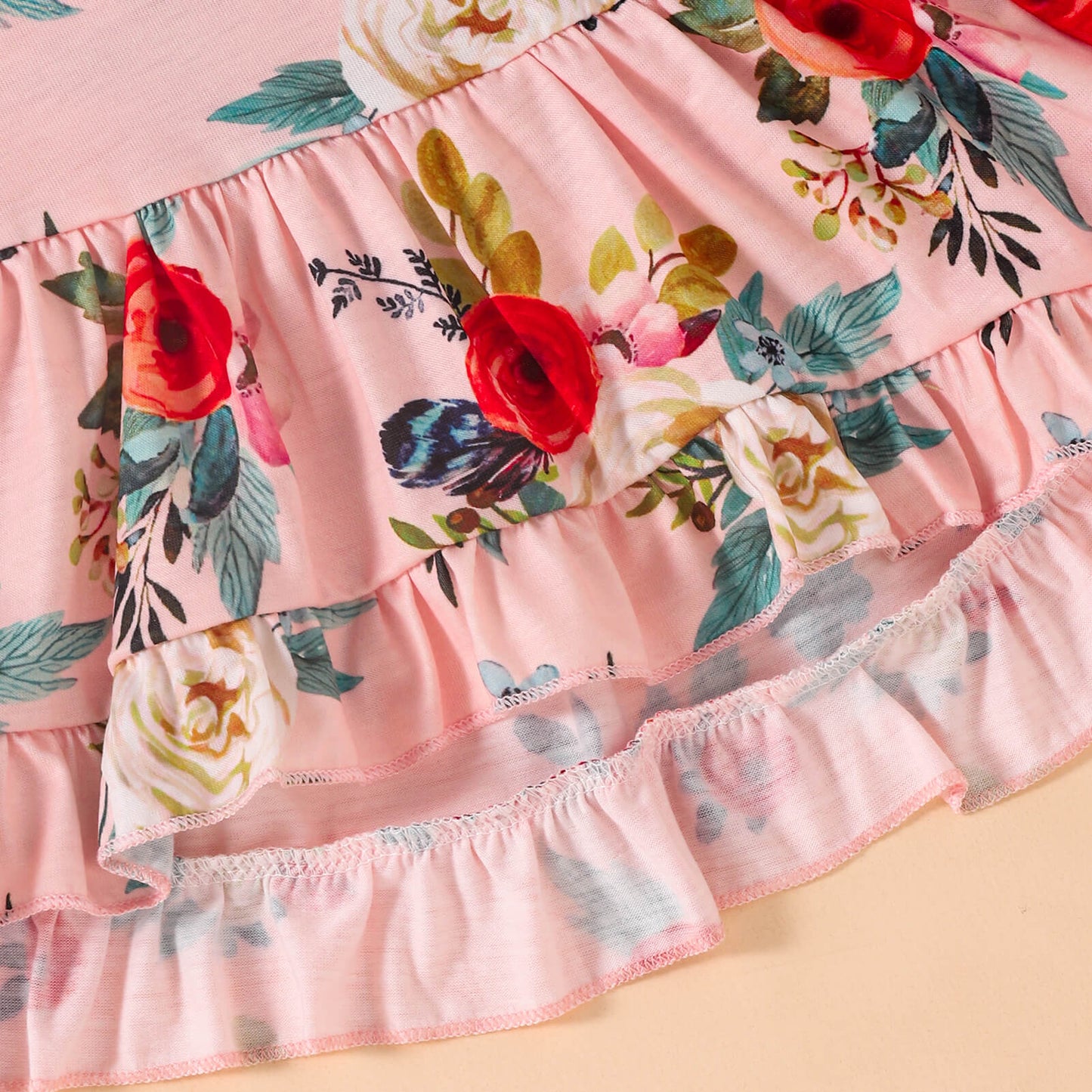 Floral Top and Lace Trim Distressed Jeans Set