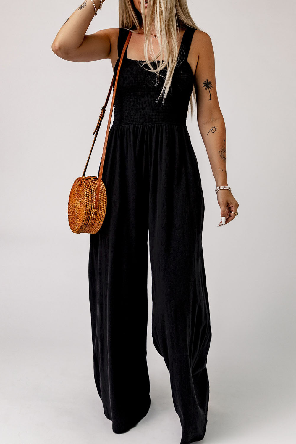 Smocked Jumpsuit with Pockets