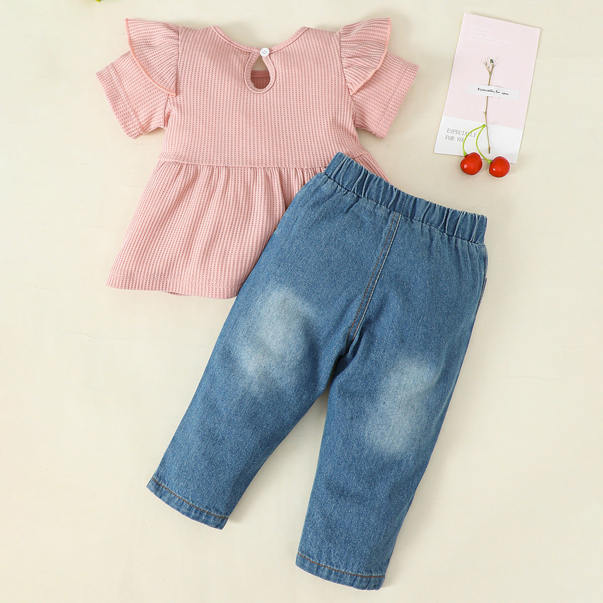 Short Sleeve Top and Distressed Jeans Set